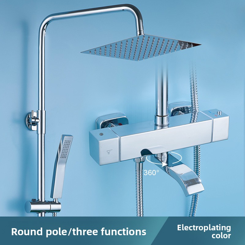 Home Bathroom Lock - ชุดฝักบัวสแตนเลสชุบไฟฟ้าพร้อมระบบควบคุมอุณหภูมิ ปุ่มล็อคอุณหภูมิแบบกดครั้งเดียว สำหรับห้องน้ำในบ้าน ฝักบัวน้ำร้อนน้ำเย็น