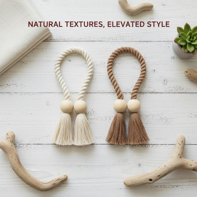 Jet Home Bathroom Accessories - ที่รัดม่านแม่เหล็กไม้ประดับพู่ 2 ชิ้น อุปกรณ์ตกแต่งม่านห้องน้ำ ม่านอาบน้ำ ของตกแต่งบ้าน