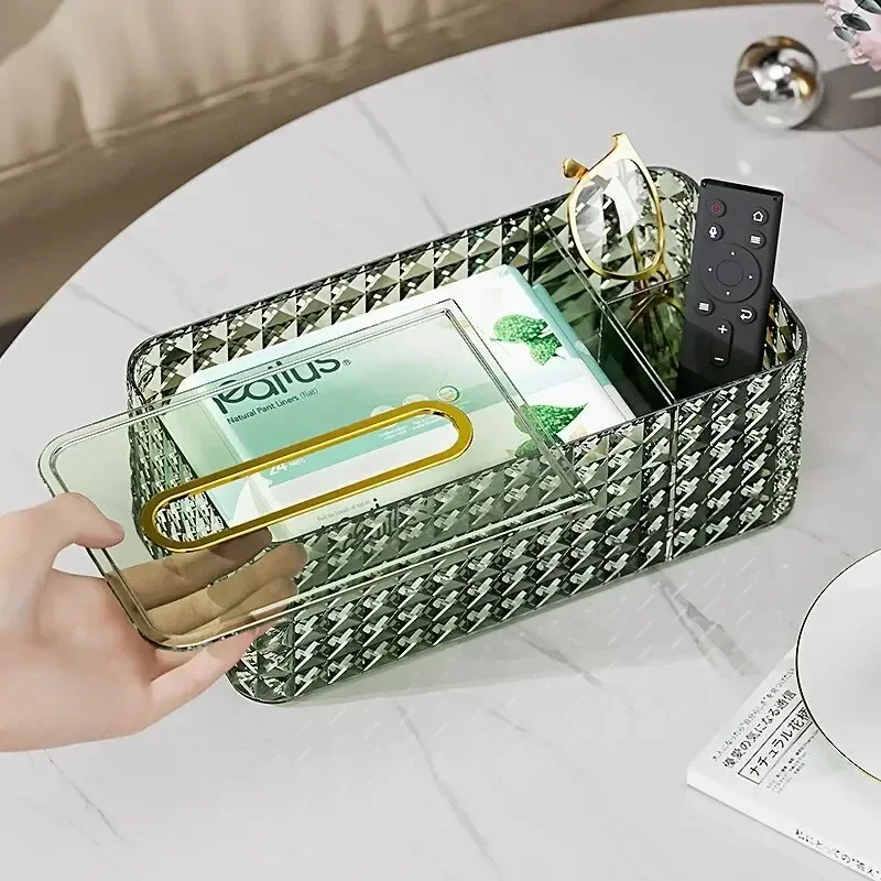 Home Bathroom Paper Towel Dispenser - กล่องกระดาษทิชชู่หรูหรา ที่ใส่กระดาษเช็ดมือในห้องน้ำ กล่องใส่กระดาษชำระ กล่องเก็บของพลาสติกตั้งโต๊ะ ของตกแต่งบ้าน