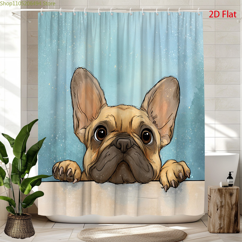 Adorable Home Bathroom Ideas - ม่านอาบน้ำลายเฟรนช์บูลด็อกน่ารัก ดีไซน์สุนัขสุดคิวท์ ผ้ากันน้ำสำหรับตกแต่งบ้าน ไอเดียห้องน้ำแสนอบอุ่น