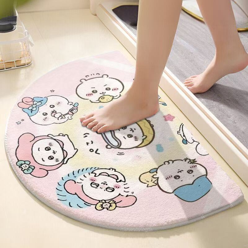 Non Slip Bath Mat - แผ่นรองอาบน้ำรูปครึ่งวงกลมลายการ์ตูน Chiikawa น่ารัก ลาย Hachiware Usagi