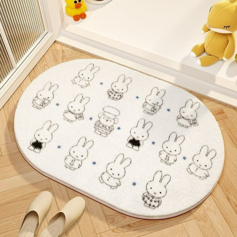 Home Goods Bathroom Mats - มิฟฟี่พรมปูพื้นลายการ์ตูน ผ้าขนสัตว์เทียมนุ่ม แผ่นรองเท้าดูดซับน้ำ พรมกันลื่น สำหรับห้องน้ำ ห้องนอน