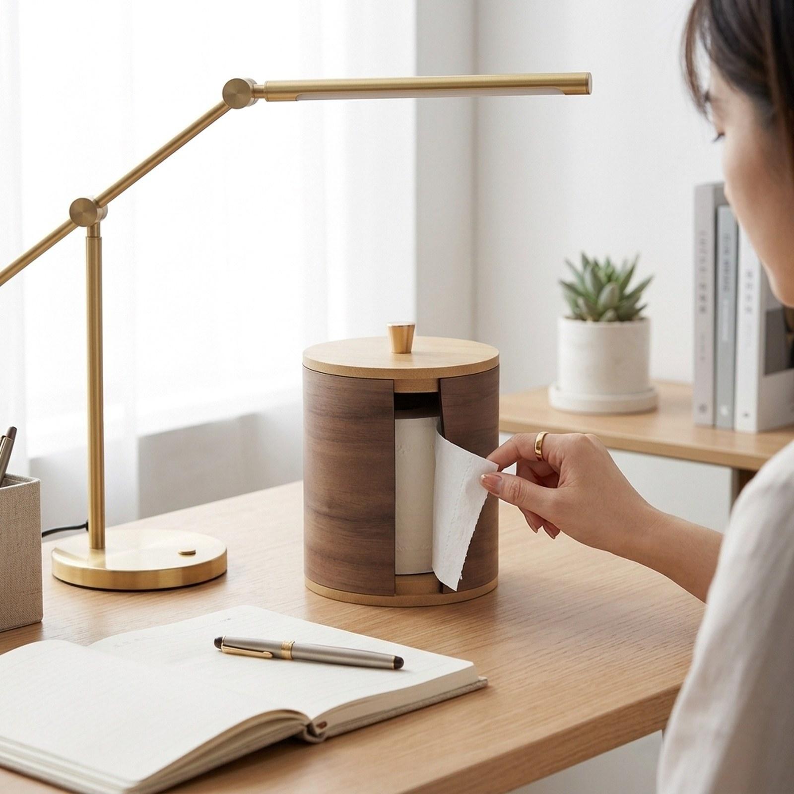 Home Bathroom Paper Towel Dispenser - ที่ใส่กระดาษเช็ดมือพร้อมที่จ่ายม้วนกระดาษท็อปโรล ทำจากไม้วอลนัท สำหรับตกแต่งห้องครัวและห้องน้ำในบ้าน