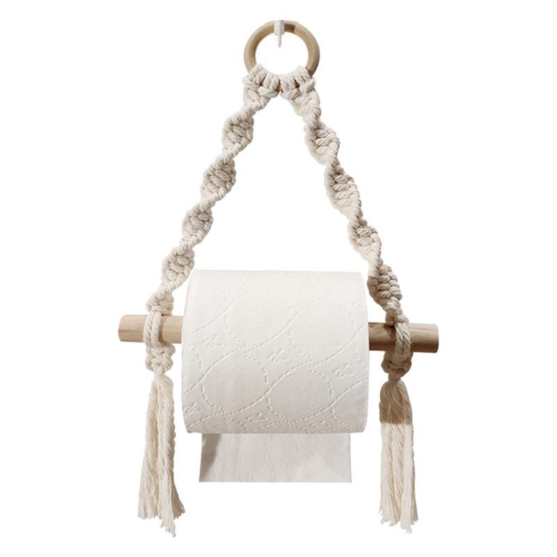 Home Bathroom Paper Towel Dispenser - ที่ยึดกระดาษไม้ทอมือแขวนผนังสไตล์โบฮีเมียนของตกแต่งห้องผ้าเช็ดตัวห้องน้ำตู้ที่ยึดกระดาษม้วนสำหรับบ้าน
