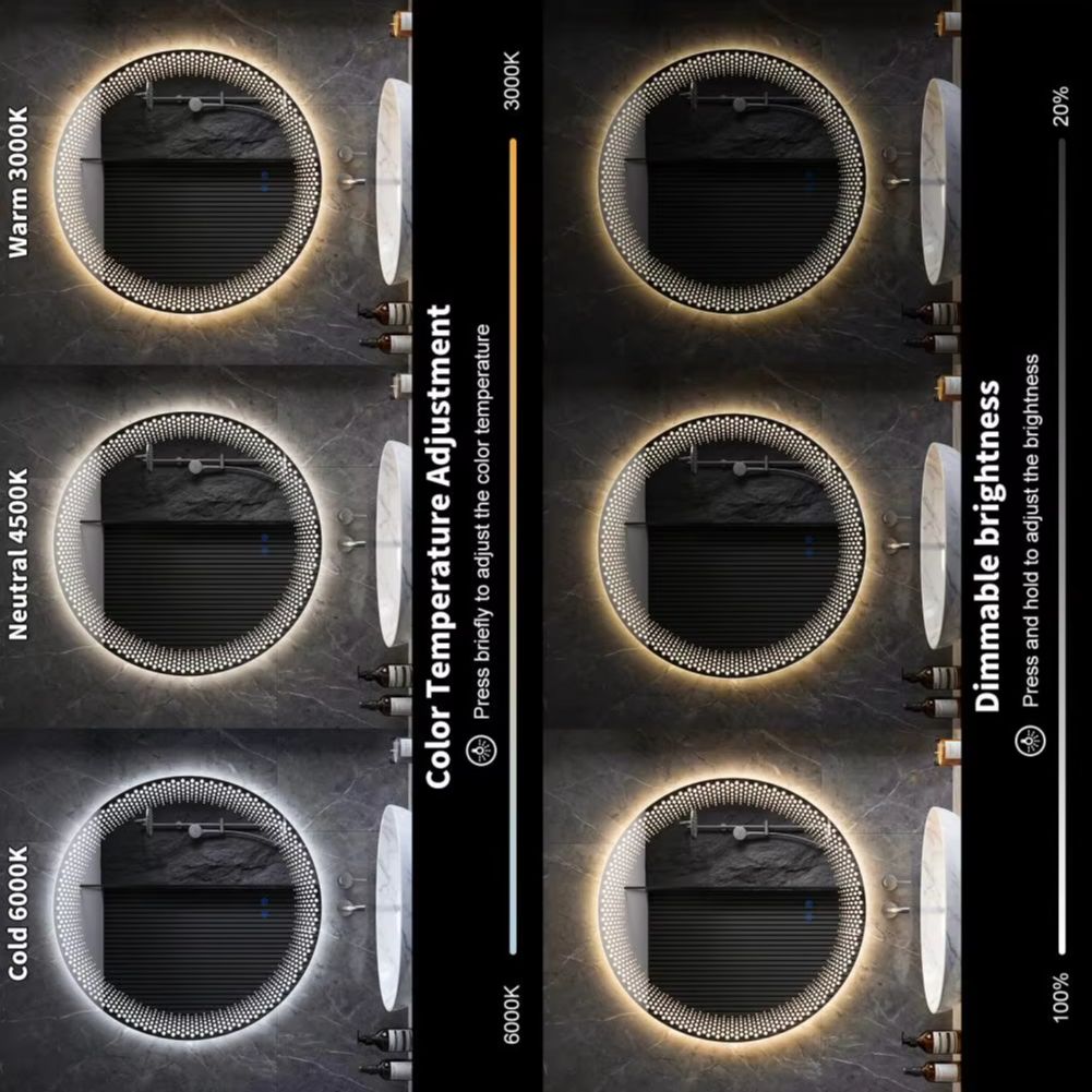 Bathroom Mirror Led - กระจกห้องน้ำ LED ทรงกลม 3 สี ปรับความสว่างได้