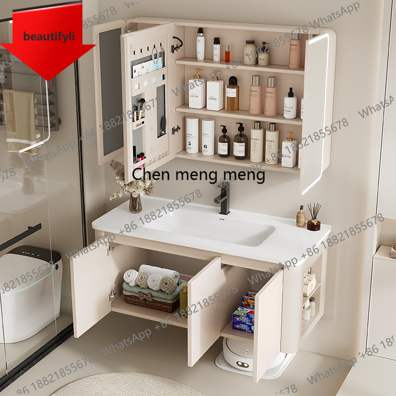 Home Bathroom Vanity Combo - ตู้เก็บของในห้องน้ำพร้อมไฟ LED กระจกแต่งหน้า ตู้ห้องน้ำสุดหรู เฟอร์นิเจอร์ห้องน้ำสำหรับบ้าน