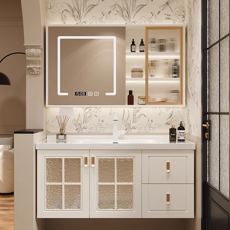 Home Bathroom Vanity Combo - # ตู้ห้องน้ำอัจฉริยะไม้โอ๊คสไตล์วินเทจฝรั่งเศส ตู้อ่างล้างหน้าเซรามิก ตู้เก็บของในห้องน้ำ ตู้เก็บของใช้ในบ้าน
