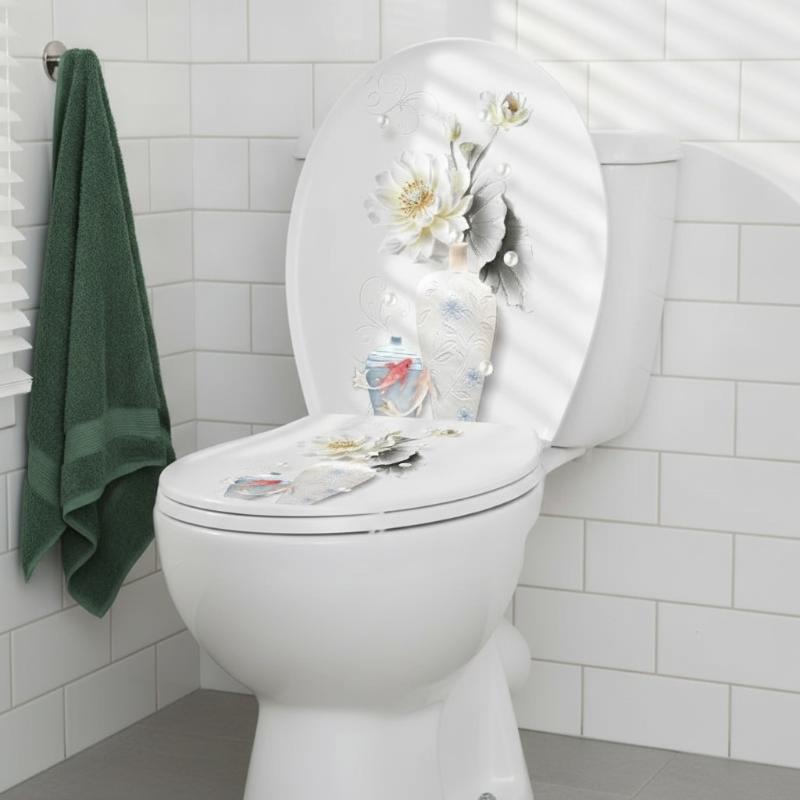 Jet Home Bathroom Accessories - สติกเกอร์ติดฝาชักโครก ลายดอกไม้และผีเสื้อ แบบมีกาวในตัว ลอกออกได้ กันน้ำ ลายพิมพ์คมชัด