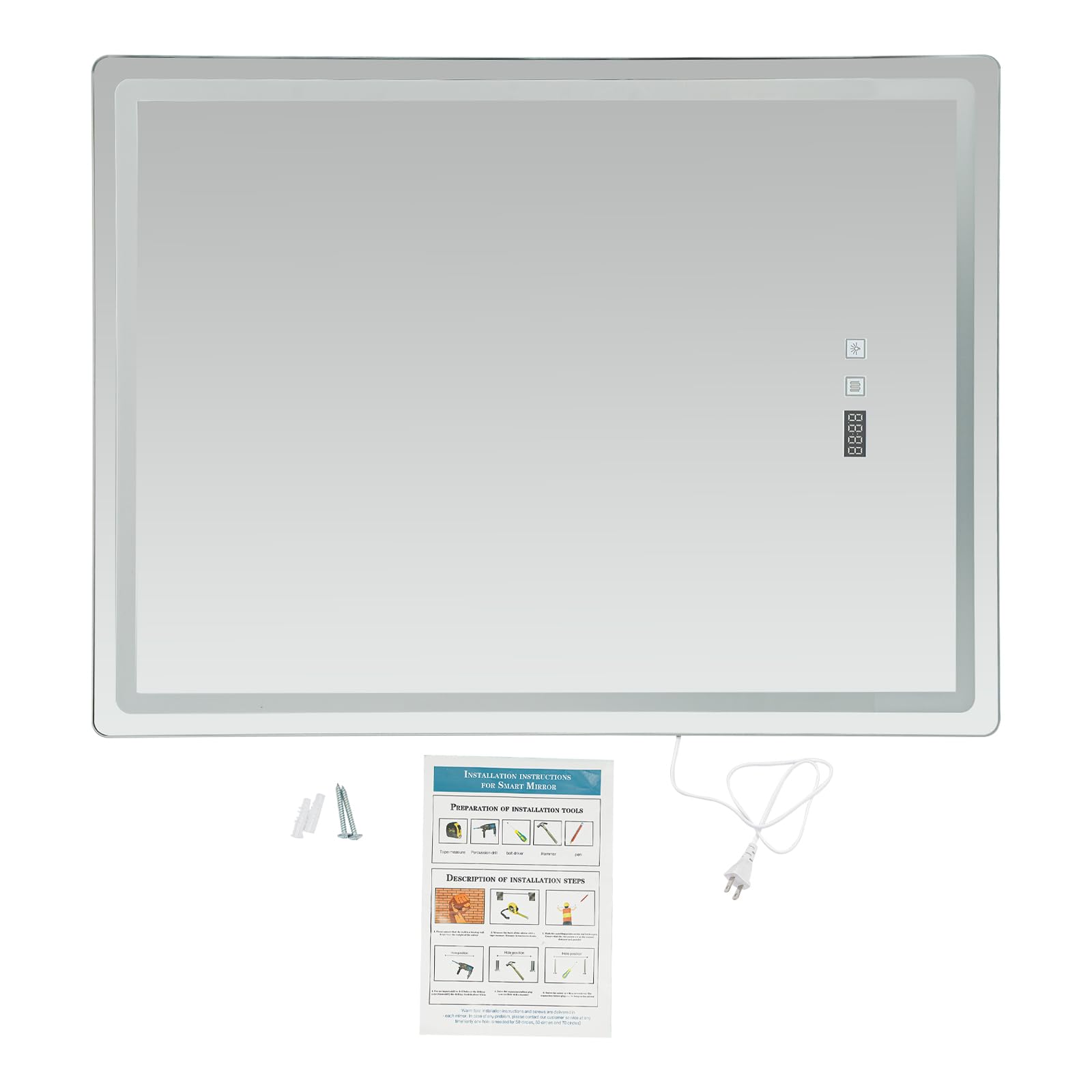 Bathroom Mirror Led - กระจกติดผนังห้องน้ำ LED ขนาด 500x700 มม. กระจกอัจฉริยะป้องกันฝ้าพร้อมระบบควบคุมแบบสัมผัส