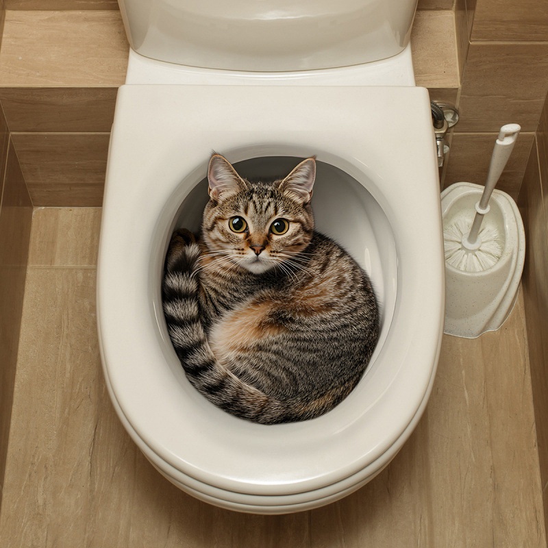 สติกเกอร์ติดฝาชักโครกลายแมว 3  - Jet Home Bathroom Accessories บทวิจารณ์และราคา