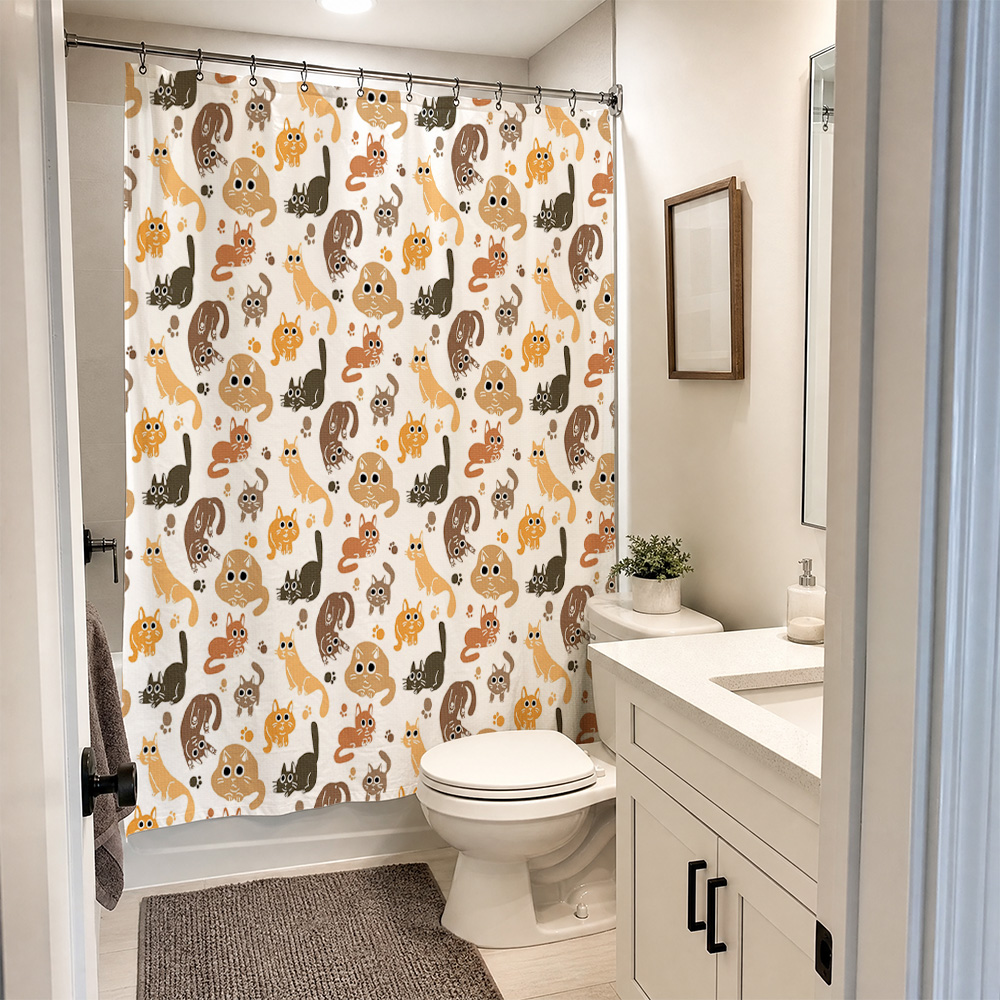 ม่านอาบน้ำลายแมวน่ารัก กันน้ำ  - Adorable Home Bathroom Ideas บทวิจารณ์และราคา