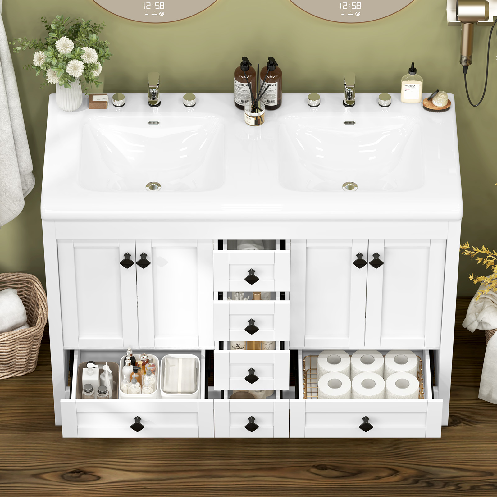 ตู้ห้องน้ำสีขาวขนาด 47.3 นิ้ว  - Home Bathroom Vanity Combo บทวิจารณ์และราคา