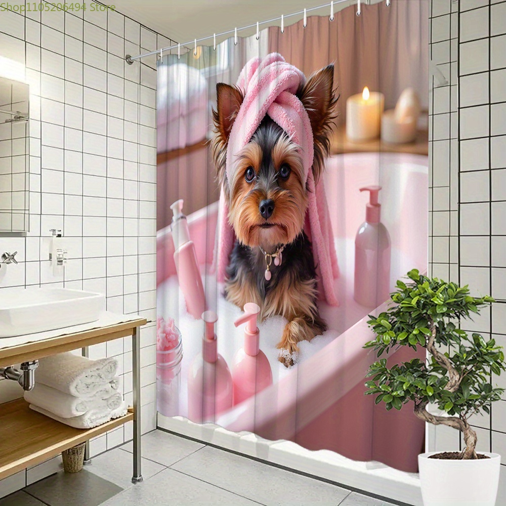ม่านอาบน้ำลายสุนัขยอร์คกี้น่าร - Adorable Home Bathroom Ideas บทวิจารณ์และราคา