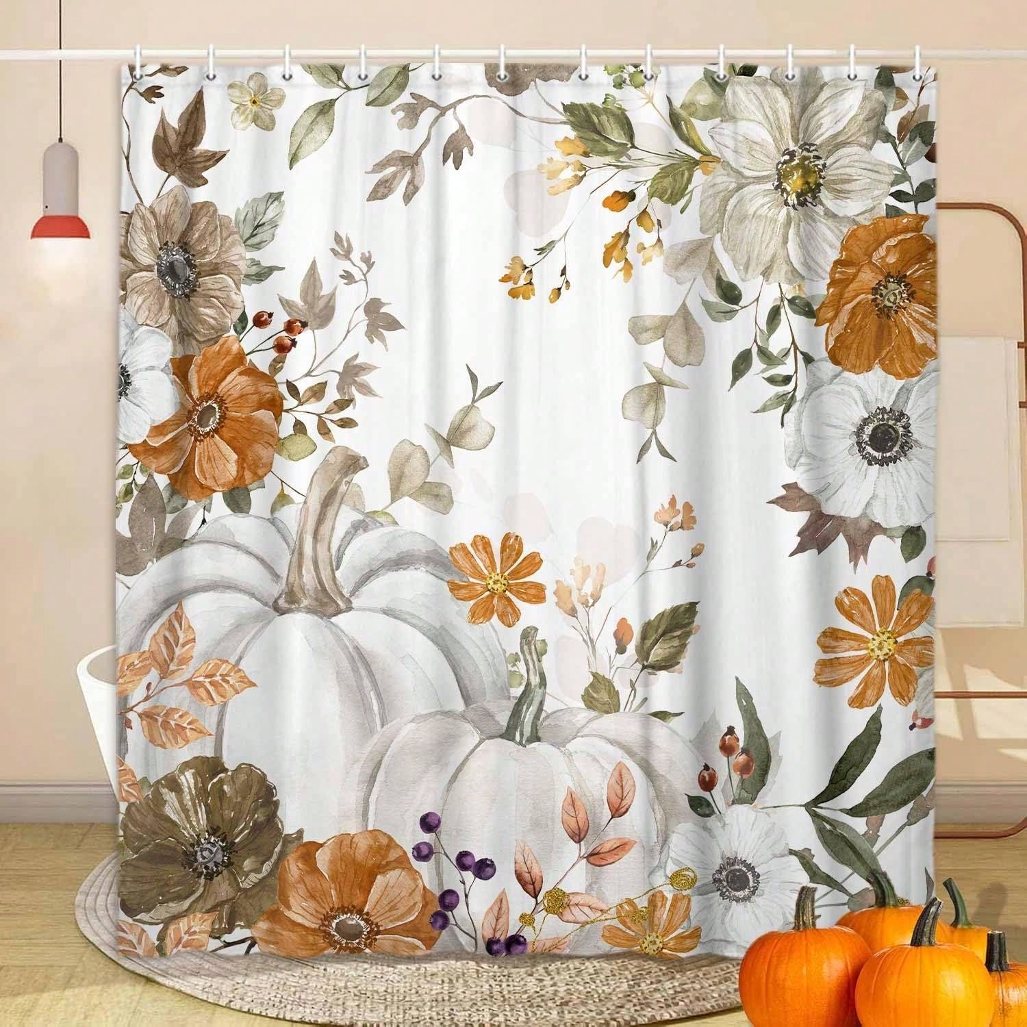ม่านอาบน้ำลายฟักทองฤดูใบไม้ร่ว - Home Essentials Bathroom Accessories บทวิจารณ์และราคา