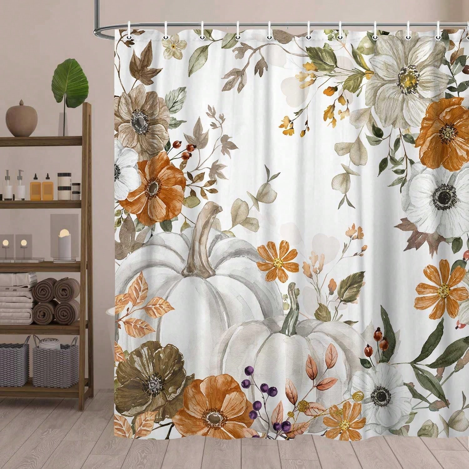 ม่านอาบน้ำลายฟักทองฤดูใบไม้ร่ว - Home Essentials Bathroom Accessories บทวิจารณ์และราคา