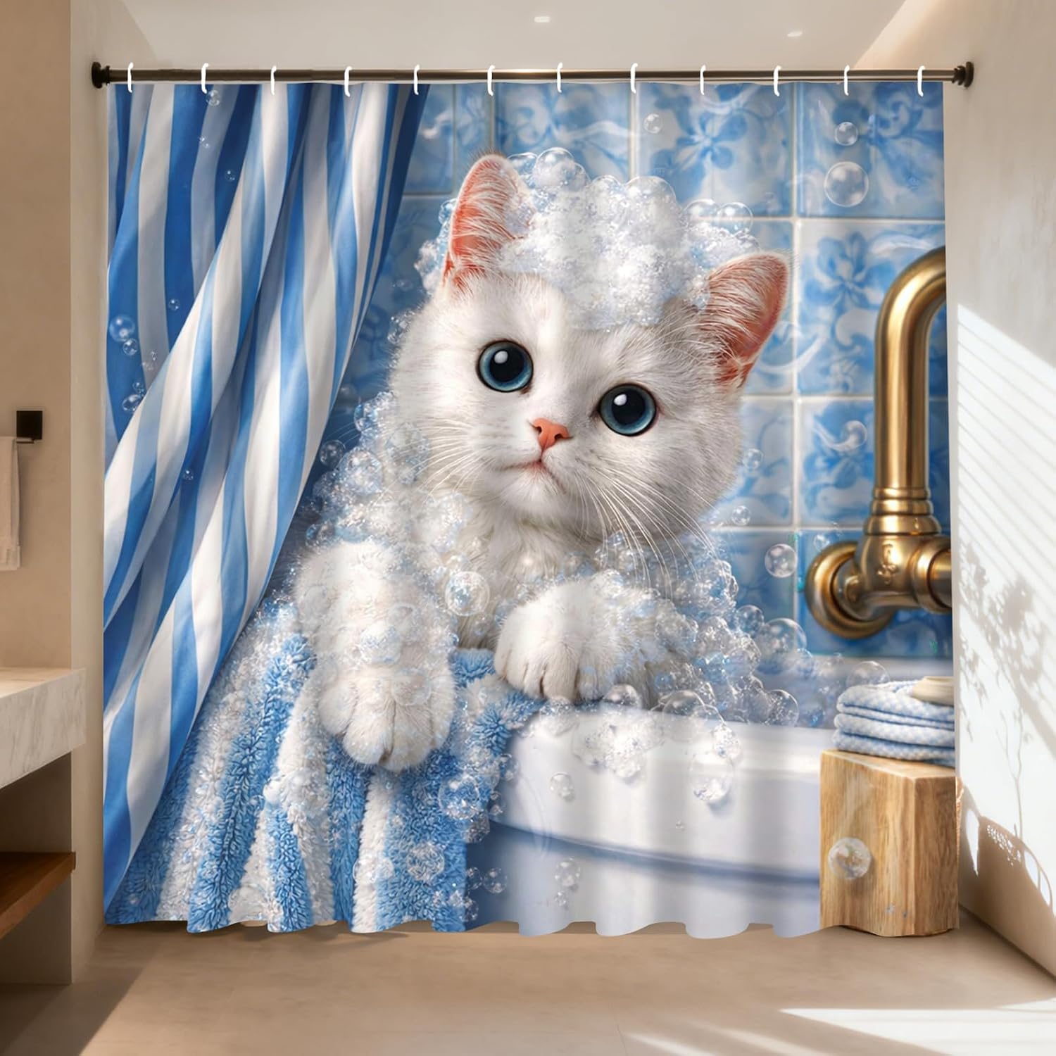 ม่านอาบน้ำลายลูกแมวน่ารัก ลายท - Adorable Home Bathroom Ideas บทวิจารณ์และราคา