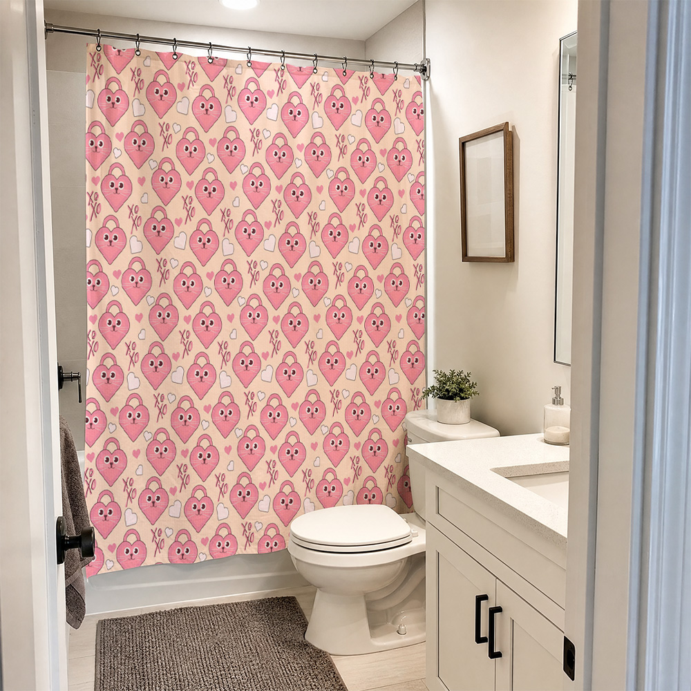 ม่านอาบน้ำลายหัวใจสีชมพูน่ารัก - Adorable Home Bathroom Ideas บทวิจารณ์และราคา
